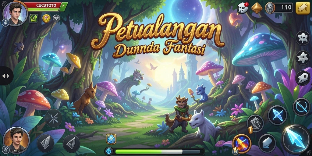 Screenshot gameplay CUCUTOTO yang menampilkan pertarungan seru di dunia fantasi.