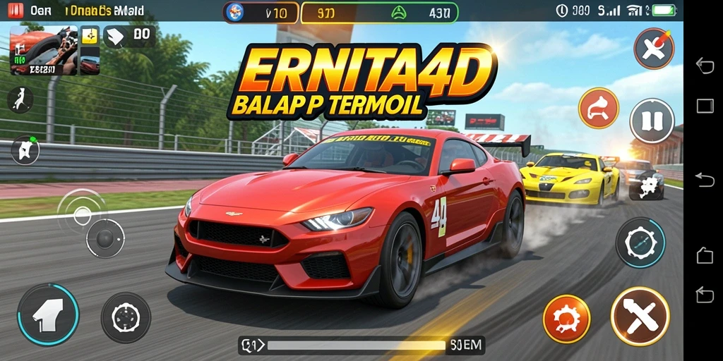 Tangkapan layar utama ERNITA4D menampilkan aksi balap yang seru dan mendebarkan.