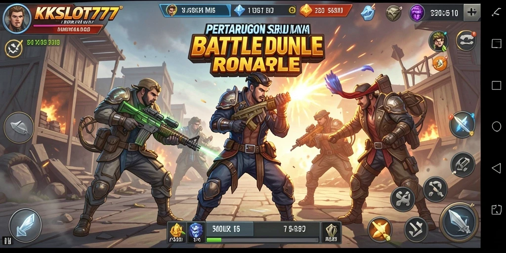 Tampilan seru gameplay KKSLOT777 dalam aksi Battle Royale.