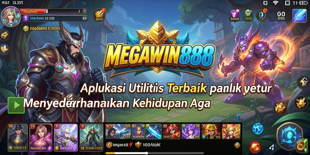 Tampilan utama aplikasi MEGAWIN888 dengan fitur-fitur utilitas.
