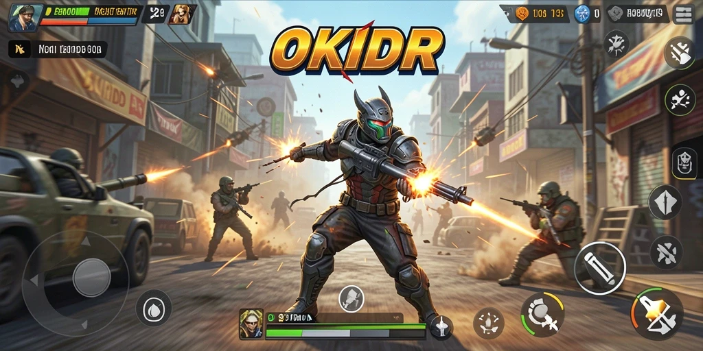 Screenshot menampilkan aksi pertempuran intens dalam OKIDR.