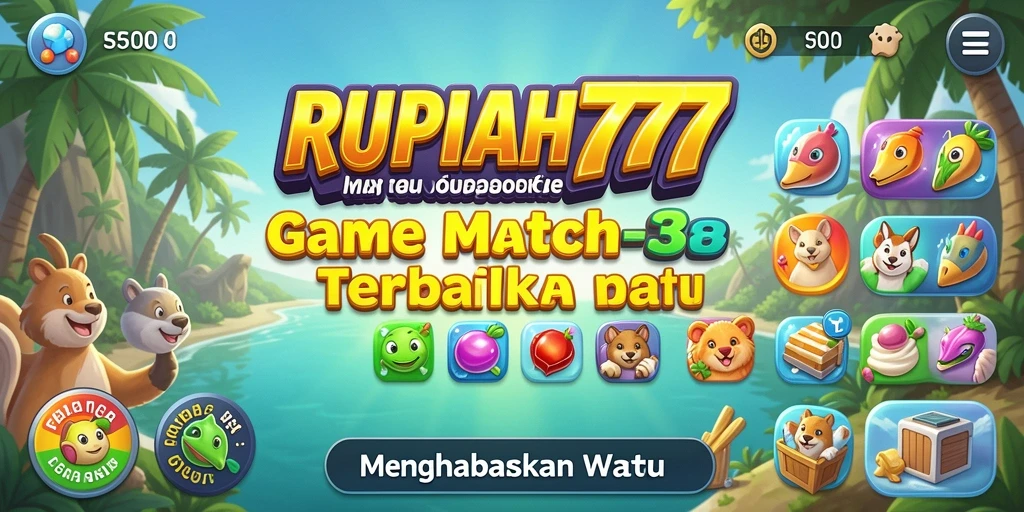 Screenshot gameplay RUPIAH777 menunjukkan elemen Match-3 yang penuh warna.