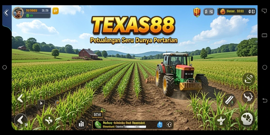 Tampilan gameplay TEXAS88 yang menampilkan ladang yang subur dan interaksi pertanian.